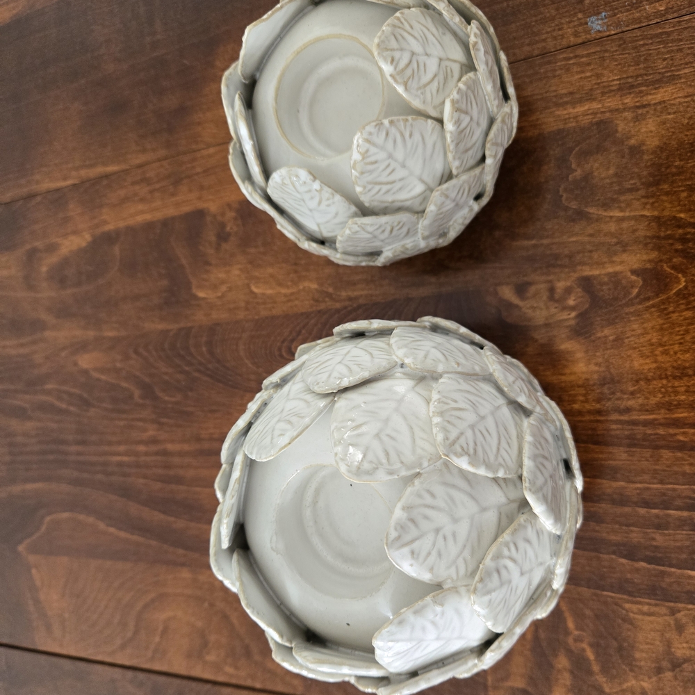 Ivory and Beige Leaf Ceramic Art Piece